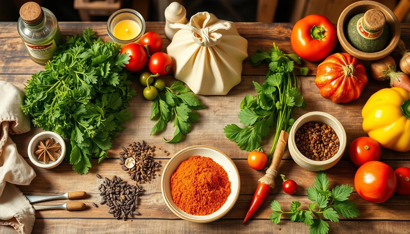 Measured baking ingredients prepared on a counter